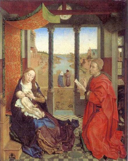 Rogier van der Weyden Self portrait as Saint Luke making a drawing for his painting of the Virgin. Norge oil painting art